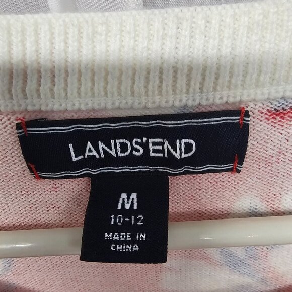 Lands' End Red Blue Tropical Floral Sweater Beach Cotton Summer M - Picture 8 of 11